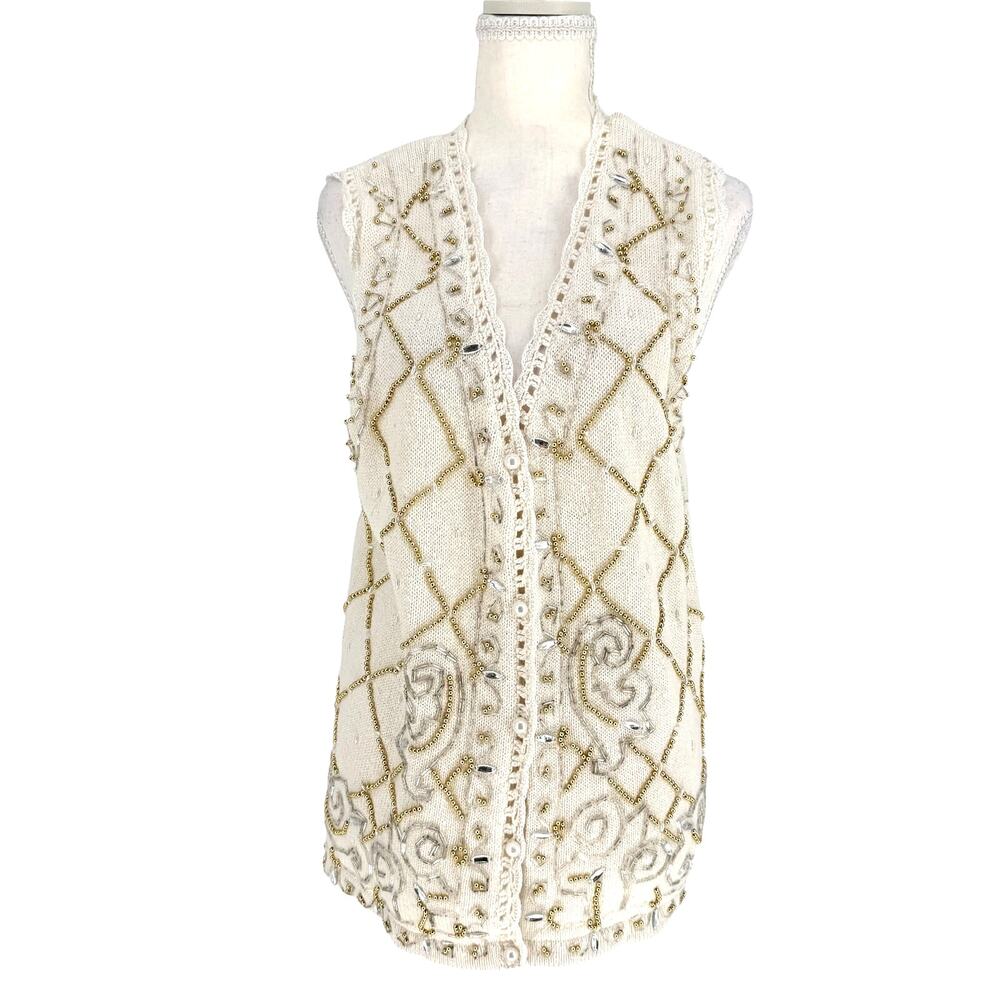 Claudia‎ D Vintage Beaded Pearl Sweater Vest White Size L Coquette Cottagecore